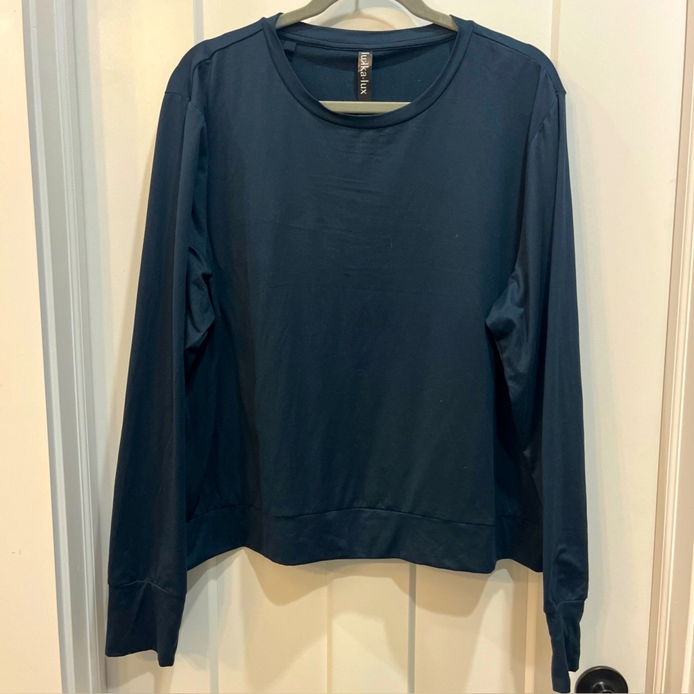 Lukka Lux Long Sleeve Shirt Women’s Blue Activewear‎ Top Pullover Stretch Sz 2XL
